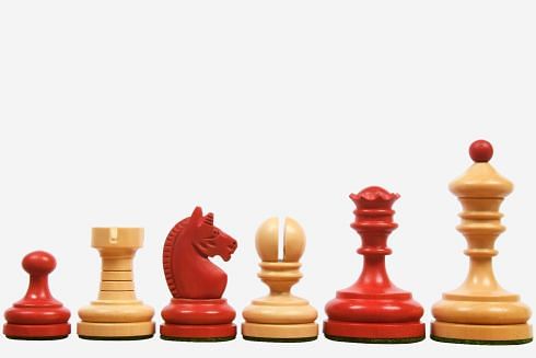 Reproduced Vintage 1930 Knubbel Analysis Chess Pieces in Stained Crimson and Boxwood - 3
