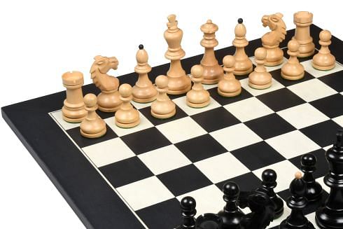 Reproduced Vintage 1950's Circa Bohemia Staunton Series German Chess Pieces in Ebonized Boxwood & Natural Boxwood - 3.89