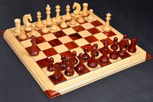 Reproduced 1963-1966 Piatigorsky Cup Chess Pieces in Bud Rose / Box Wood - 4.2