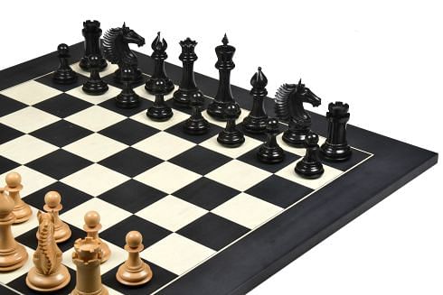 The CB Mustang Series Wooden Triple Weighted Chess Pieces in Ebony / Box Wood - 4.4