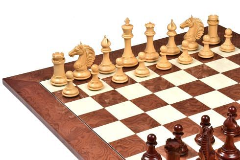 The CB Mustang Series Weighted Chess Pieces in Bud Rose / Box Wood - 4.4