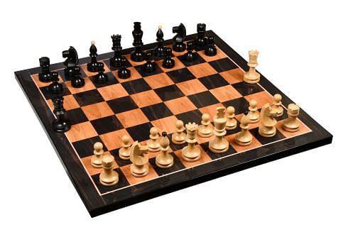 Reproduced Romanian-Hungarian National Tournament Chess Pieces in Ebonized & Natural Boxwood - 3.8