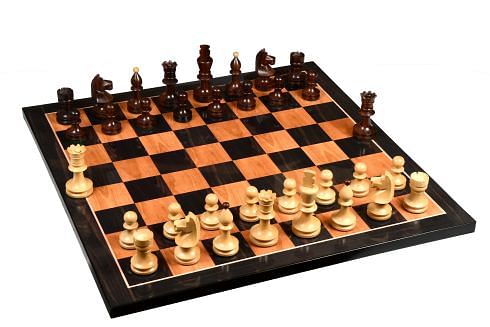 Reproduced Romanian-Hungarian National Tournament Weighted Chess Pieces in Indian Rosewood & Natural Boxwood - 3.8