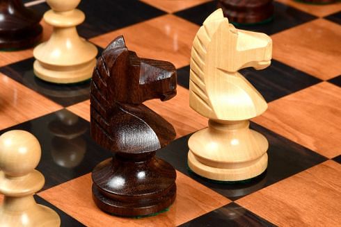 Reproduced Romanian-Hungarian National Tournament Weighted Chess Pieces in Indian Rosewood & Natural Boxwood - 3.8