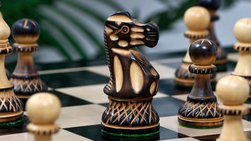 The Burnt Blazed Series Handcarved Chess Pieces in Burnt Box Wood - 3.8
