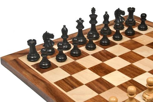 Fierce Knight Staunton Series Wooden Weighted Chess Pieces in Ebonized Boxwood & Natural Boxwood - 2.8