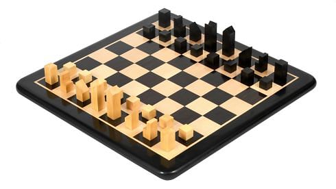 Reproduced Minimalist Chess Pieces in Ebonized Boxwood & Natural Boxwood - 2.79