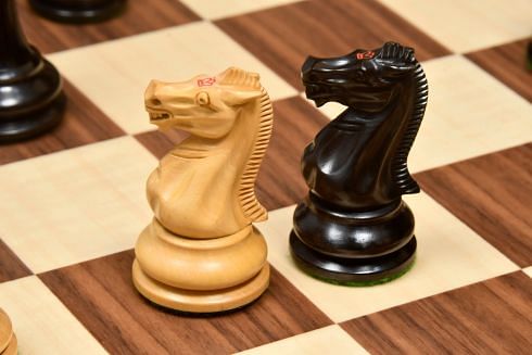 Reproduced 1880s-90s Circa Lasker Staunton Pattern Antique Chess Pieces in Ebony / Boxwood with King Side Stamping - 3.75