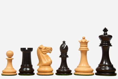 Reproduced 1880s-90s Circa Lasker Staunton Pattern Antique Chess Pieces in Ebony / Boxwood with King Side Stamping - 3.75