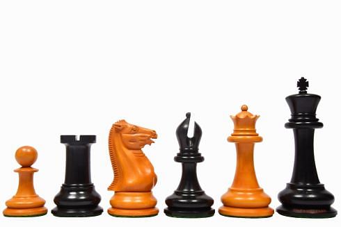Reproduced 1850 Morphy Chess Pieces Only V2.0 in Ebony / Antiqued Box wood with King Side Stamping - 4.4