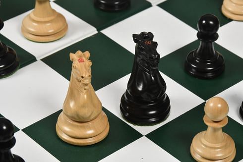 Reproduced Antique 1865-70 Steinitz Staunton Pattern Chess Pieces in Ebony / Box Wood with King Side Stamping - 3.75