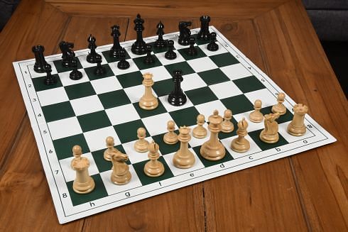 Reproduced Antique 1865-70 Steinitz Staunton Pattern Chess Pieces in Ebony / Box Wood with King Side Stamping - 3.75