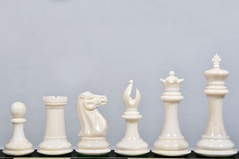 4.1″ New English Hand Carved Camel Bone Chess Pieces Set-Black