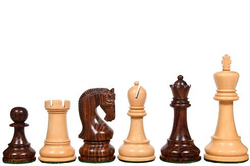 The Leningrad Club-Sized Wooden Chess Pieces in Indian Rosewood & Boxwood- 4.0