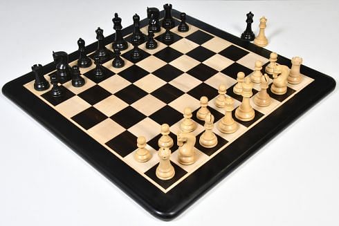 The Leningrad Club-Sized Wooden Chess Pieces in Black Ebonized Wood & Boxwood- 4.0