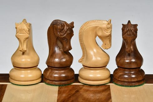 The Leningrad Club-Sized Wooden Chess Pieces in Sheesham Wood (Golden Rosewood) & Boxwood- 4.0