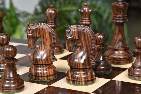 The Leningrad Club-Sized Wooden Chess Pieces in Indian Rosewood & Boxwood- 4.0