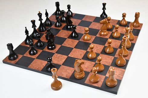 Repro 1961 Soviet Championship Baku Chess Pieces Painted in Brown and Black Color - 4