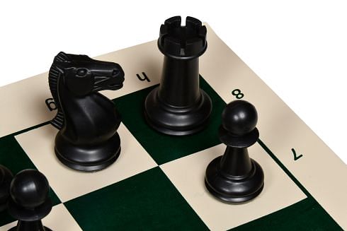 Analysis-Size Plastic Chess Set Black & Ivory Pieces with Black Roll-up  Chess Board