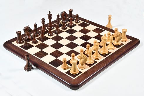 The American Bridle Triple-Weighted Chess Pieces with Extra Queen - Handcrafted in Rosewood & Boxwood 4.2