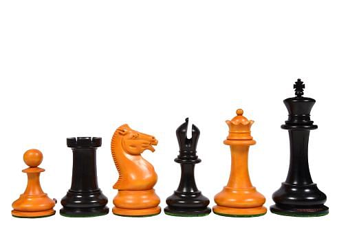 Reproduced Circa 1852 Harrwitz Staunton Pattern Chess Pieces in Ebony / Antiqued Box Wood with King Side Stamping - 4.5