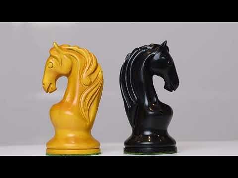 Reproduced 1963-1966 Piatigorsky Cup Chess Pieces in Ebony & Antiqued Boxwood - 4.2