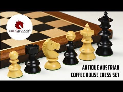 Reproduced Antique Series Austrian Coffee House Old Vienna Chess Pieces in Dyed Box Wood - 4.2