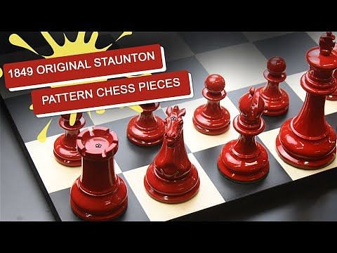 Reproduced 1849 Original Staunton Pattern Chess Pieces in Lacquer Finished Painted Crimson & Ivory White - 4.5