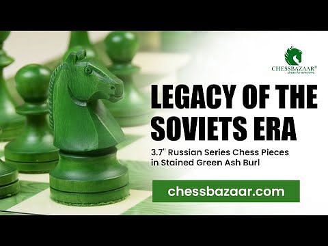 Reproduced Russian (Soviet Era) Series Chess Pieces in Stained Green Ash Burl / Box Wood - 3.7