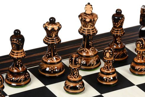 Royal Chess Mall Russian Zagreb Luxury Chess Pieces Only Chess Set |  Handcrafted Burnt Boxwood Carved Wooden Chess Pieces | 34 Pieces, 2 Extra  Queens