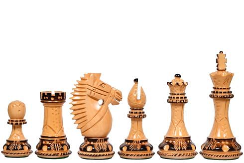 The Bridle Knight Series Wooden Chess Pieces in Burnt Boxwood - 4.0