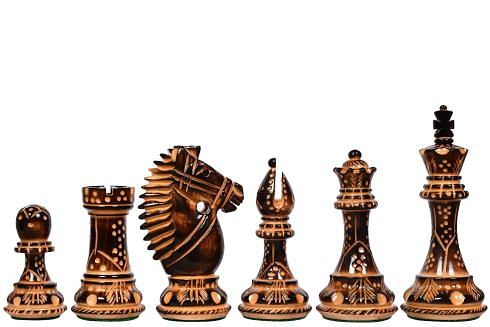 The Bridle Knight Series Wooden Chess Pieces in Burnt Boxwood - 4.0