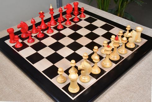 The 1950s Soviet (Russian) Latvian Reproduced Chess Pieces in Stained Crimson / Box Wood - 4.1