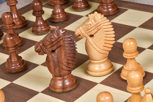 The Bridle Knight Series Wooden Chess Pieces in Sheesham & Box Wood - 4.0