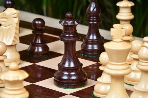 Reproduced French Lardy Exclusive Tournament Size Weighted Wooden Chess Pieces in Indian Rosewood / Box wood - 3.75