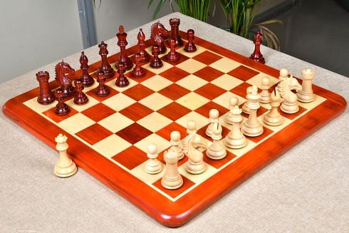 Derby Knight Staunton Weighted Chess Pieces in Bud Rosewood (Padauk) & Boxwood - 4.1