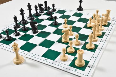 The Blitz Series Plastic Chess Pieces in Black Dyed & Natural White Solid Plastic - 3.8