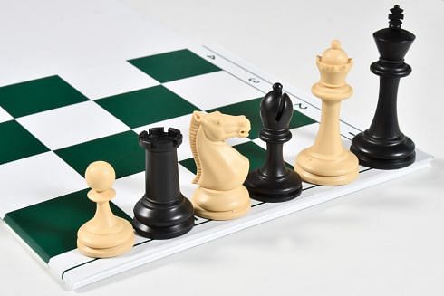 The Blitz Series Plastic Chess Pieces in Black Dyed & Natural White Solid Plastic - 3.8