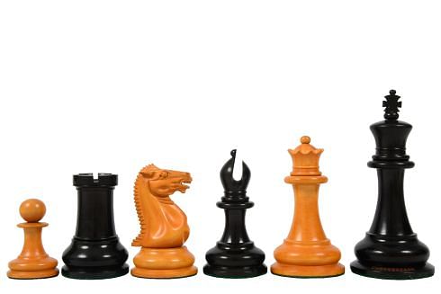Reproduced 1849 Original Staunton Pattern Triple Weighted Chess Pieces in Genuine Ebony & Antiqued Boxwood - 4.5