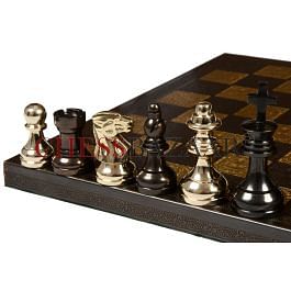 Brass Metal Luxury Chess Pieces & Board Combo Set in Shiny Gold