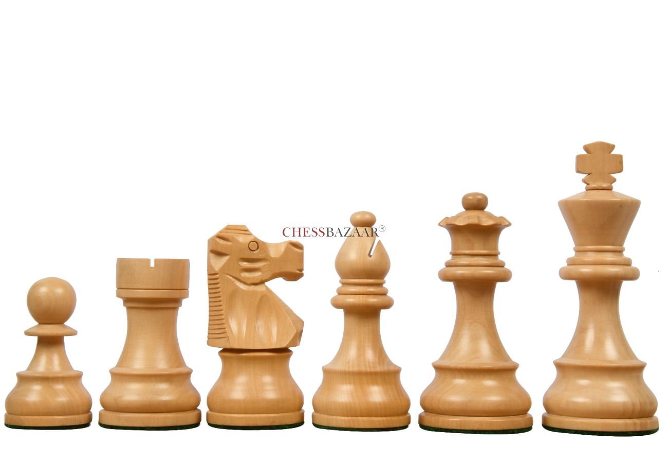 The French Knight - Black and Natural Boxwood Chess Pieces - 3.75