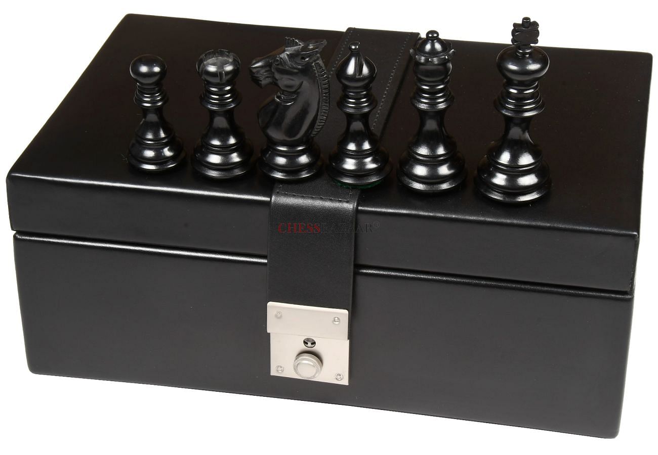 Analysis Chess Set - 12” Black Vinyl Chess Board – 32 Black & Natural Pieces