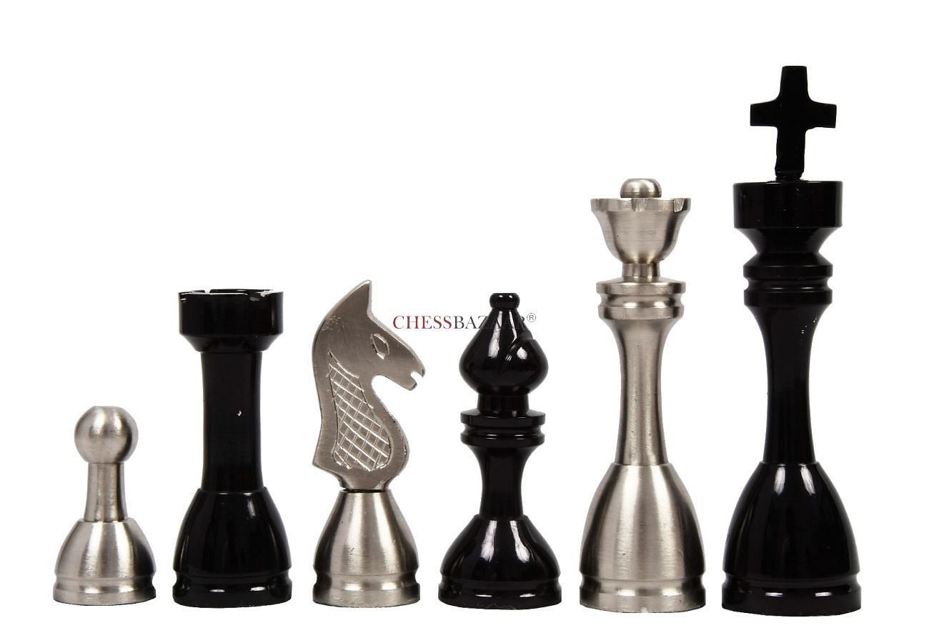 Brass Metal Luxury Chess Pieces & Board Combo Set in Shiny 