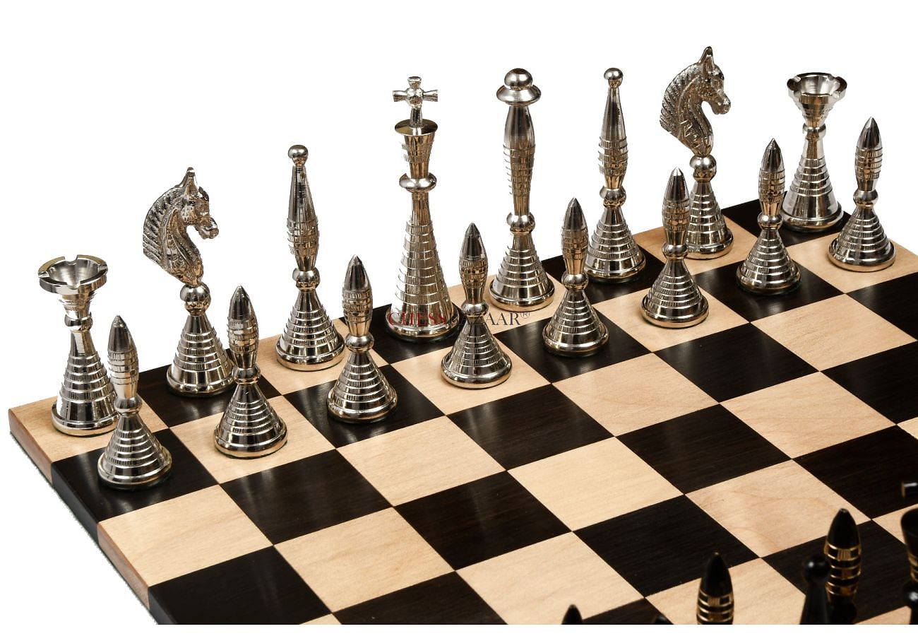 Clearance - Solid Handmade Brass Chess Pieces With Premium Chess Board in  Shiny Grey & Silver Color