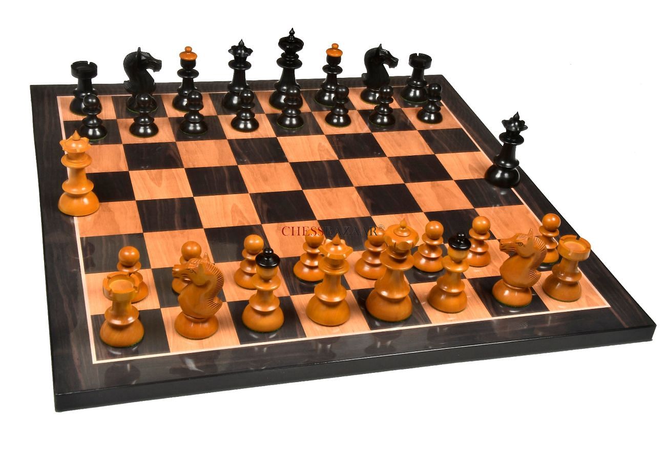 Combo of Reproduced Vintage Series Original Austrian Coffee House Old Vienna  Chess Pieces in Ebonized and Antique Boxwood V2.0- 3.75 King with Storage  Box