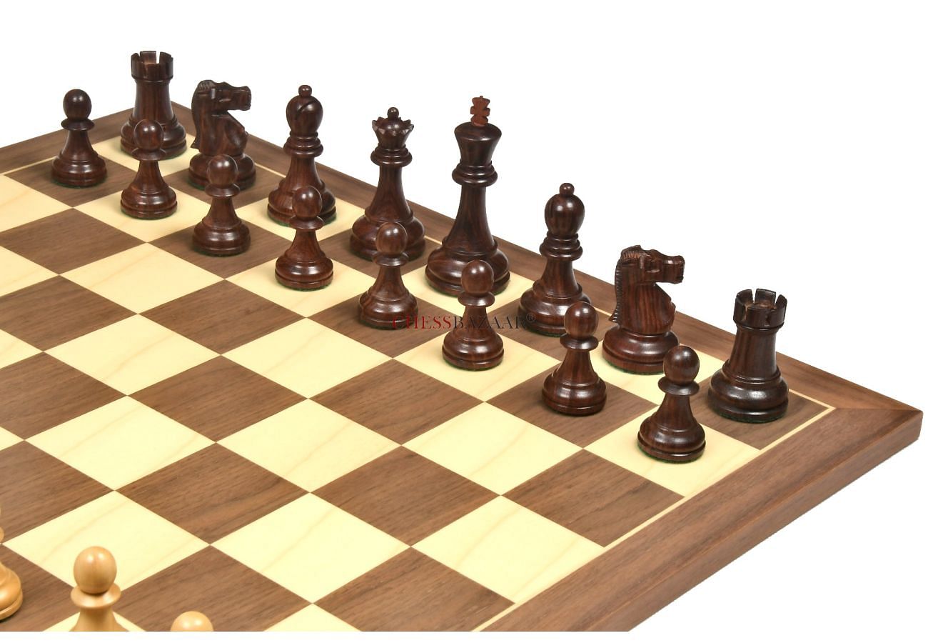 French Lardy Staunton Chess Set Ebonized & Boxwood Pieces with Classic  Walnut Board & Box - 3.75 King