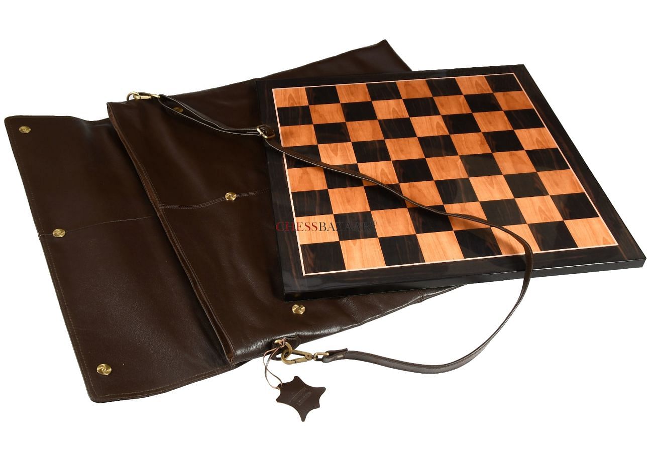 CB Genuine Brown Leather Sling Bag for Wooden Chess Board Fits upto 21 or  54 cm