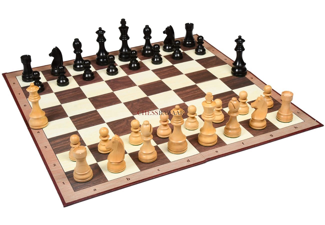 German Knight Staunton Chess Set with Ebonized & Boxwood Pieces - 3.75  King - The Chess Store