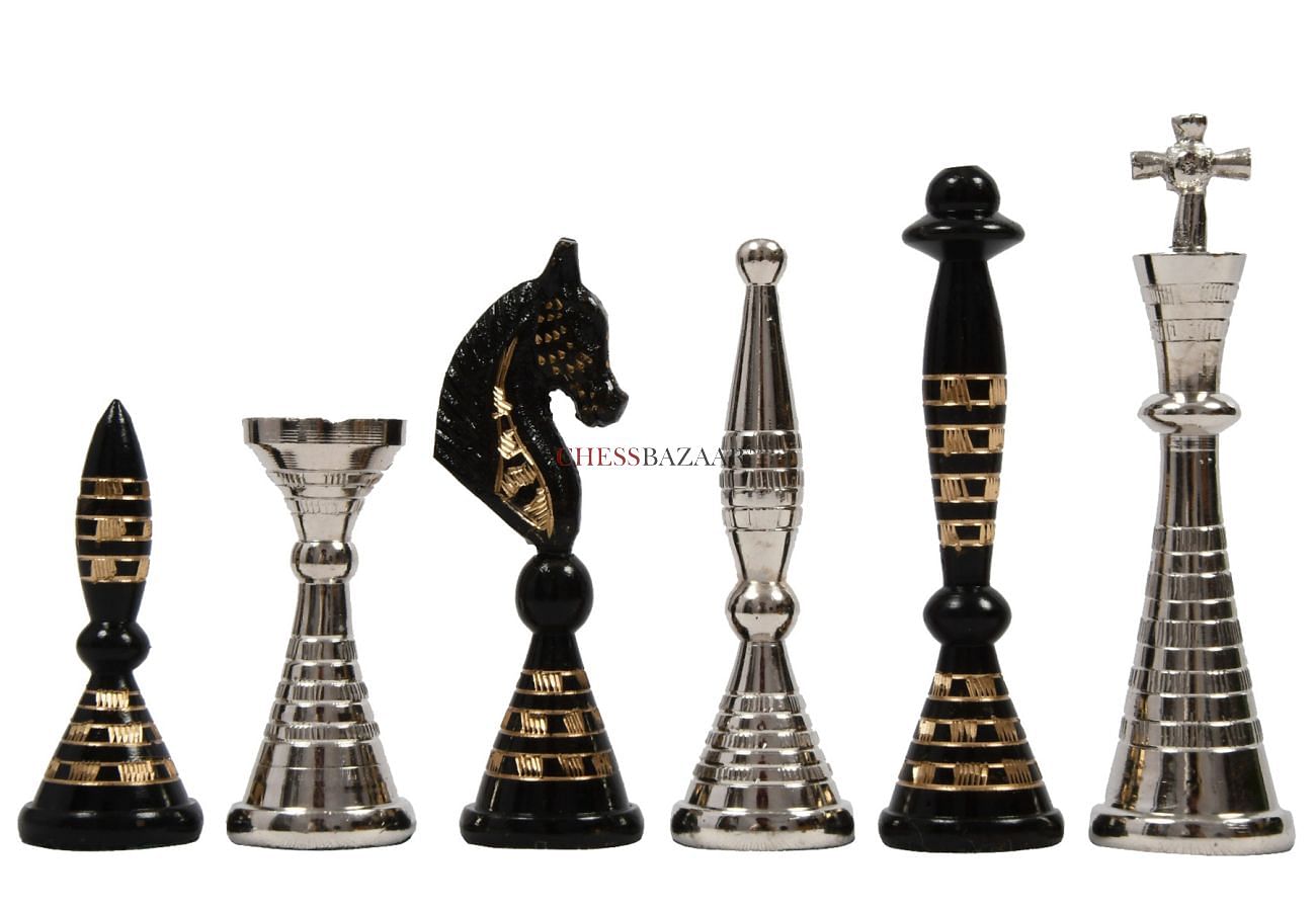 Luxury Large Chess Set With Metal Pieces Board Gold + Silver