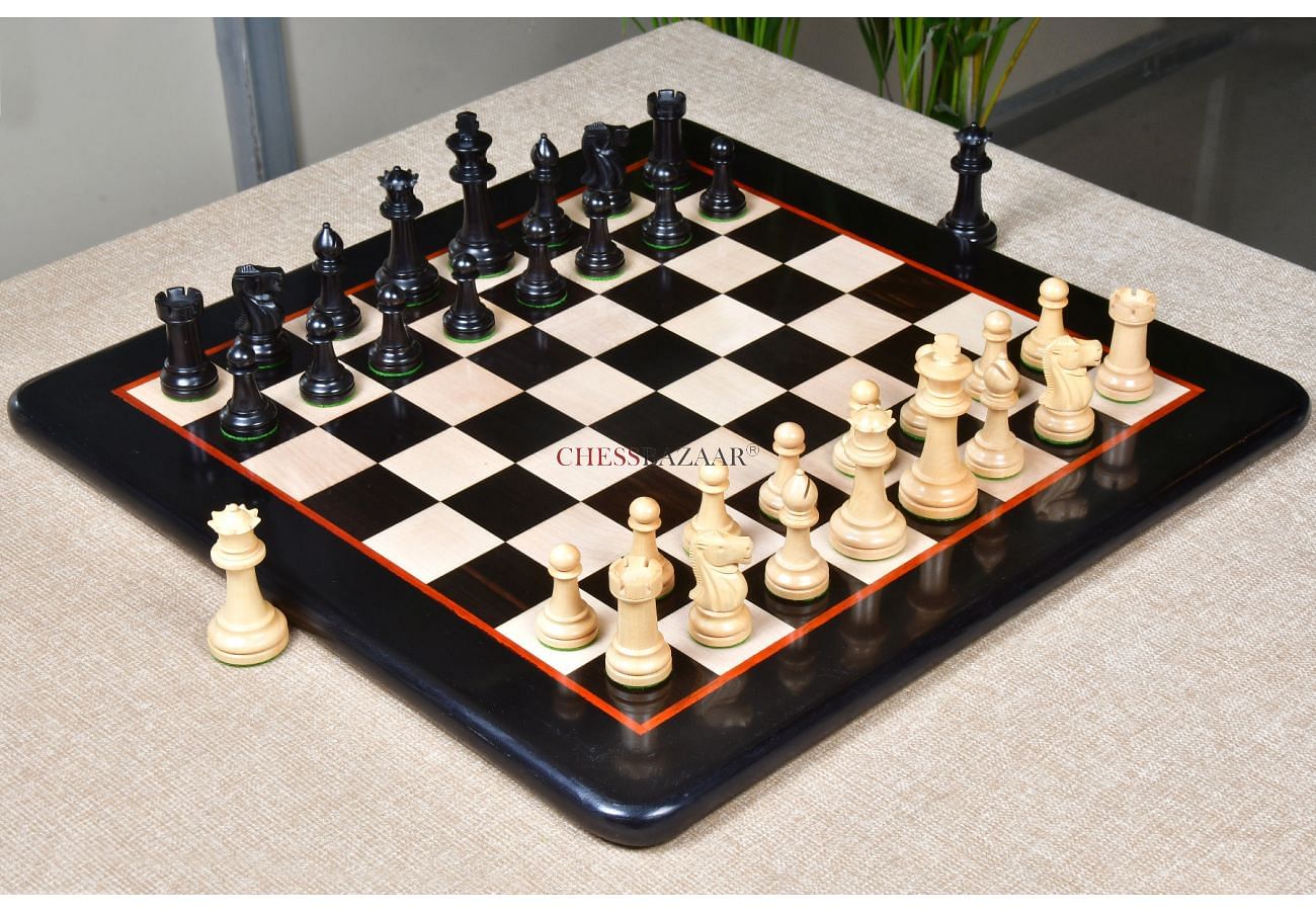 Deluxe Old Club Staunton Chess Set Ebony Boxwood Pieces with Black